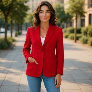 Talbots Vintage Red 1-Button Blazer Jacket Coat Petite Size 12P